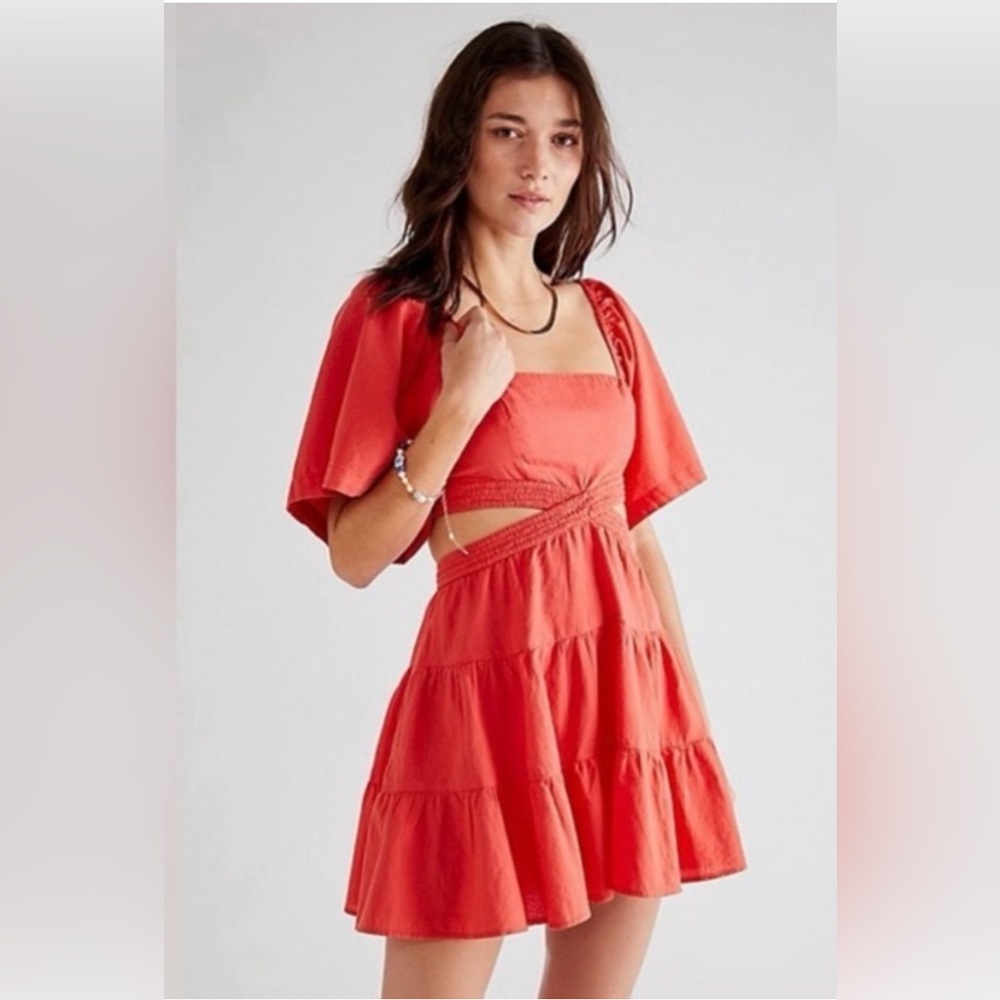 Free People Cross of Sunlight Mini Dress - Coral - Medium